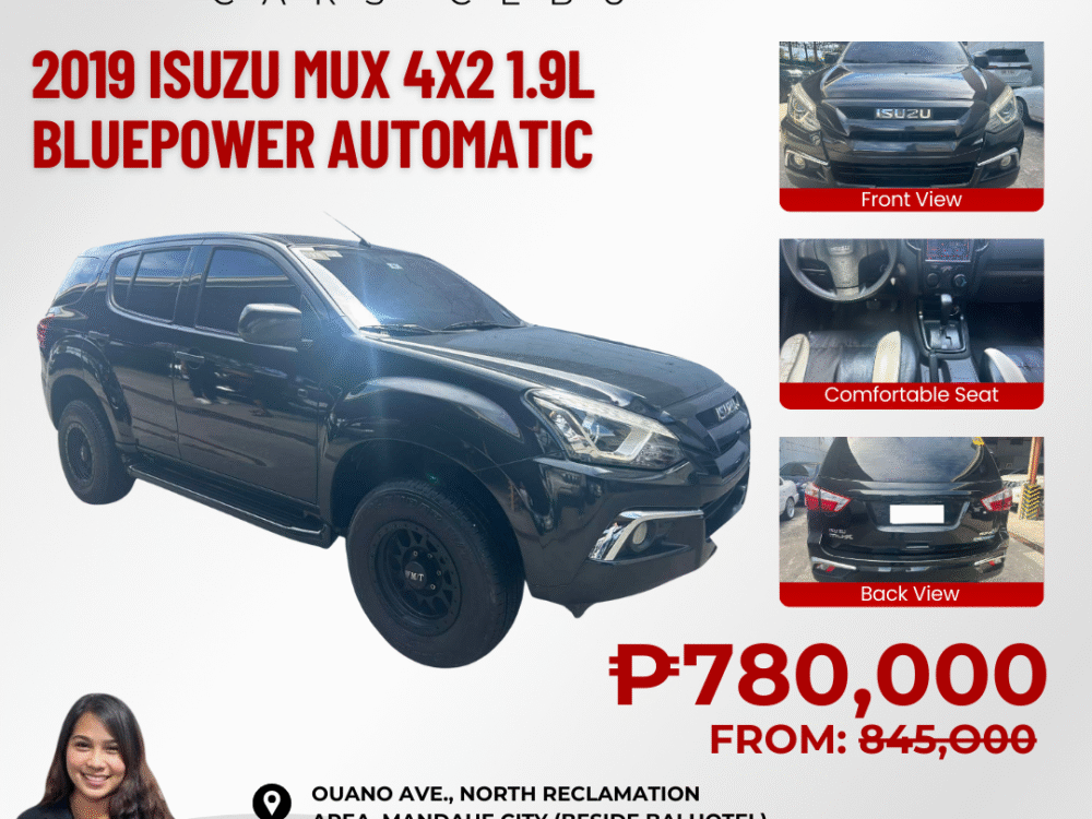 2019 ISUZU MUX 4X2 RZ4A 1.9L BLUEPOWER DSL AUTOMATIC TRANSMISSION