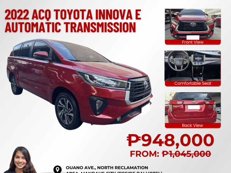 2022 ACQ TOYOTA INNOVA E AUTOMATIC TRANSMISSION