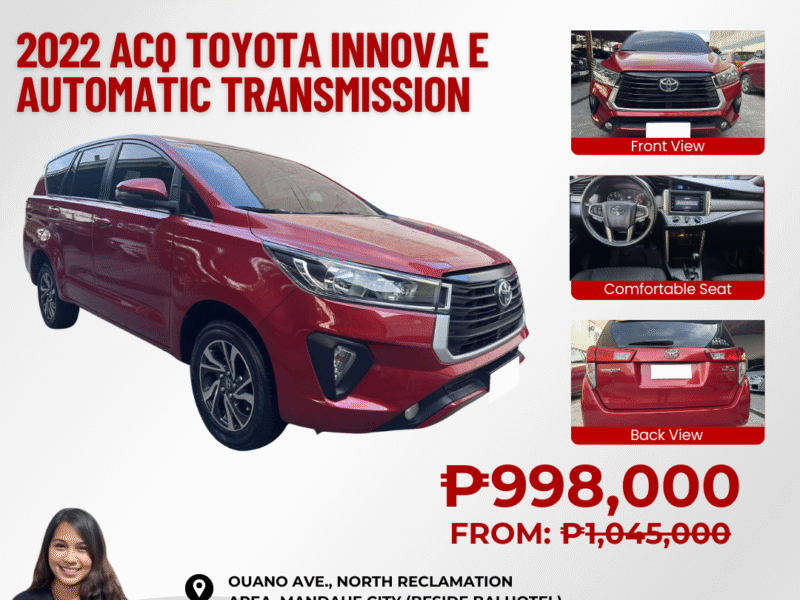2022 ACQ TOYOTA INNOVA E AUTOMATIC TRANSMISSION