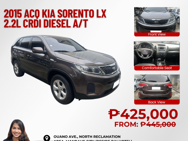2015 ACQ KIA SORENTO LX 2.2L CRDi DIESEL AUTOMATIC TRANSMISSION