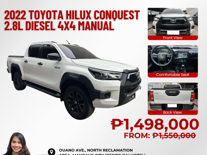 2022 TOYOTA HILUX CONQUEST 2.8L DIESEL 4x4 MANUAL TRANSMISSION