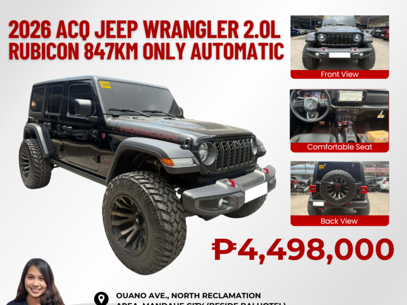 2026 acq Jeep Wrangler Rubicon 2.0L 4-Door | 800 km (practically brand new)