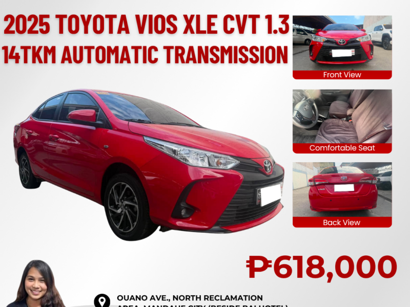2025 TOYOTA VIOS XLE CVT 1.3 AUTOMATIC TRANSMISSION 14TKM ONLY!!!